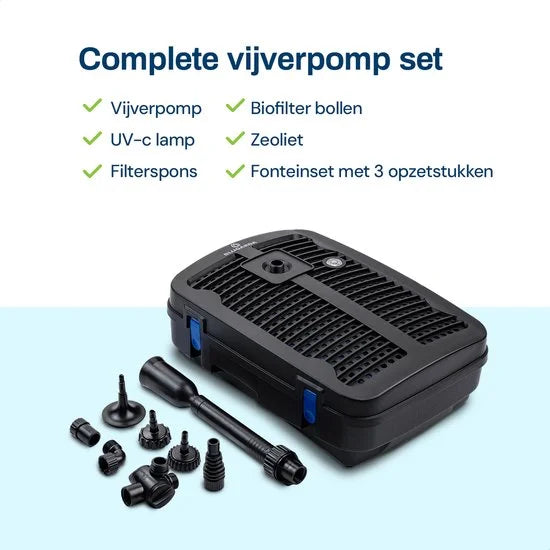 BlueFilter 1011 vijverpomp met filter set, 11W UV lamp en fonteinset - 1000lit/uur