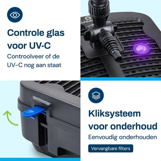 BlueFilter 1011 vijverpomp met filter set, 11W UV lamp en fonteinset - 1000lit/uur