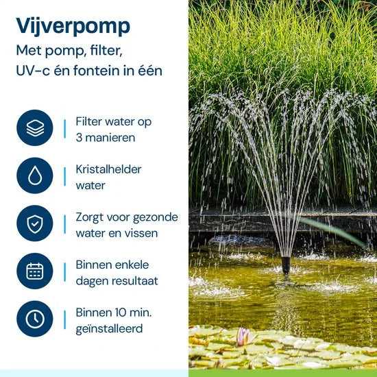 BlueFilter 1011 vijverpomp met filter set, 11W UV lamp en fonteinset - 1000lit/uur