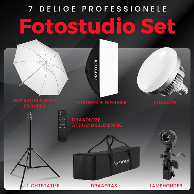 Softbox fotostudio set 50 x 70cm Inclusief flitsparaplu - LED studiolamp 4800 Lumen 3000-6000K - 2m verstelbaar statief