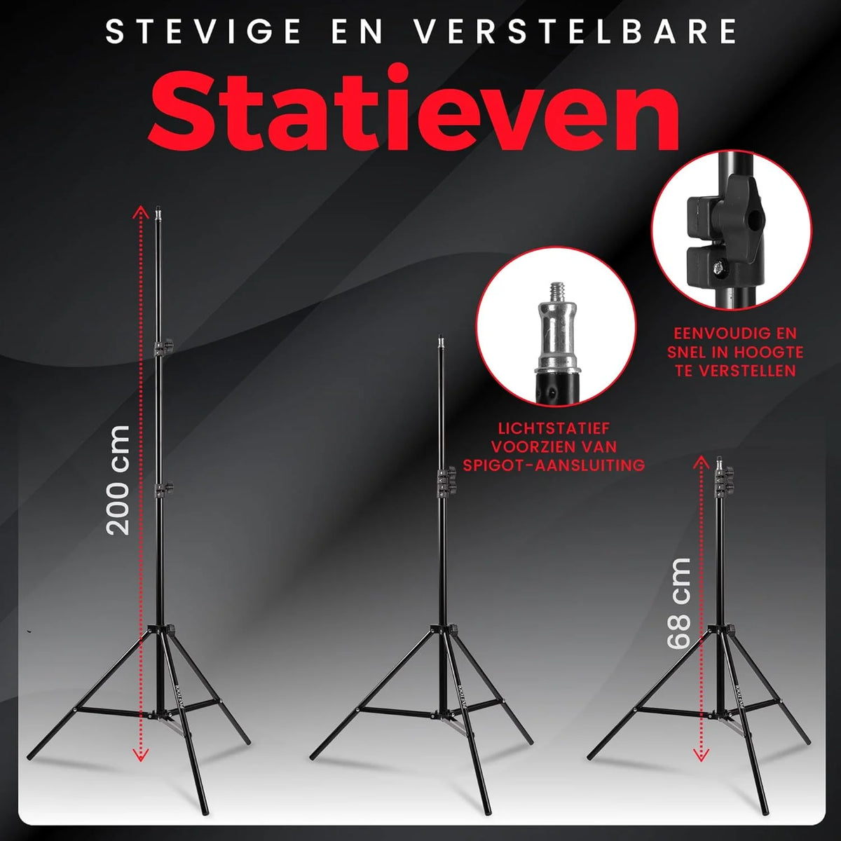 Softbox fotostudio set 50 x 70cm Inclusief flitsparaplu - LED studiolamp 4800 Lumen 3000-6000K - 2m verstelbaar statief