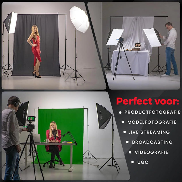 Softbox fotostudio set 50 x 70cm Inclusief flitsparaplu - LED studiolamp 4800 Lumen 3000-6000K - 2m verstelbaar statief
