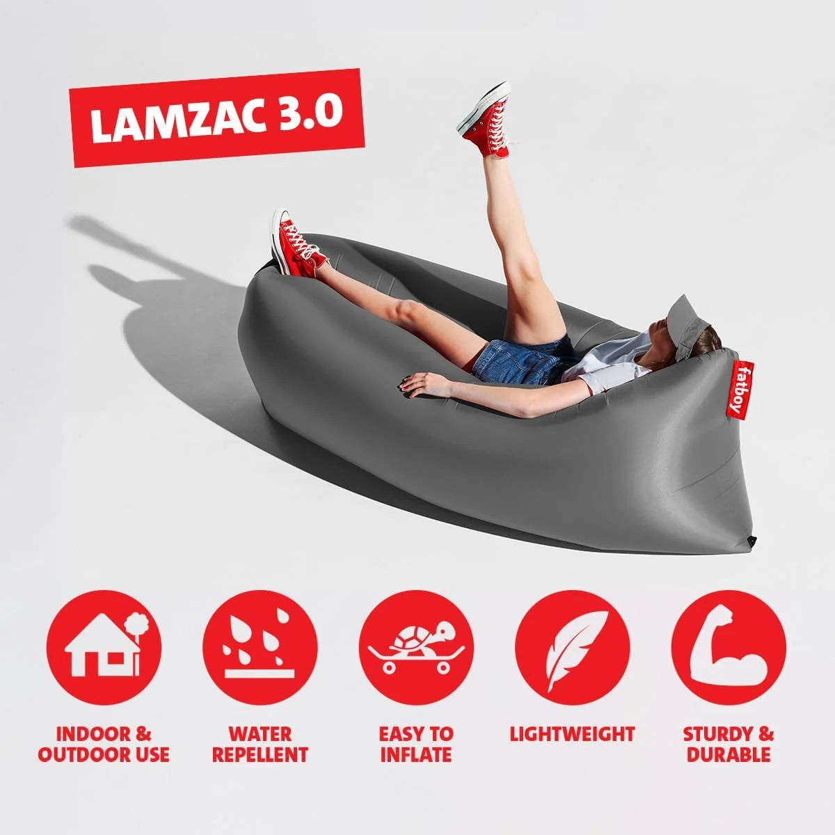 Fatboy LAMZAC 3.0 Luchtzitzak, steel grey, 185x83 cm