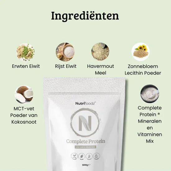 Nutrifoodz - Eiwitpoeder Vegan - Complete Protein - Vegan Eiwitshake - Vanillesmaak - 20 maaltijden - Maaltijdshake – Essentiële vitamines en mineralen