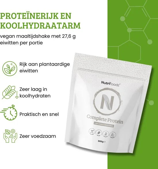 Nutrifoodz - Eiwitpoeder Vegan - Complete Protein - Vegan Eiwitshake - Vanillesmaak - 20 maaltijden - Maaltijdshake – Essentiële vitamines en mineralen