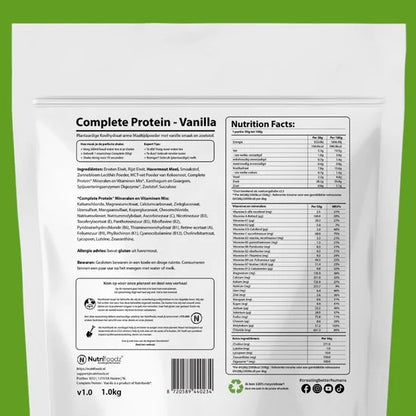 Nutrifoodz - Eiwitpoeder Vegan - Complete Protein - Vegan Eiwitshake - Vanillesmaak - 20 maaltijden - Maaltijdshake – Essentiële vitamines en mineralen