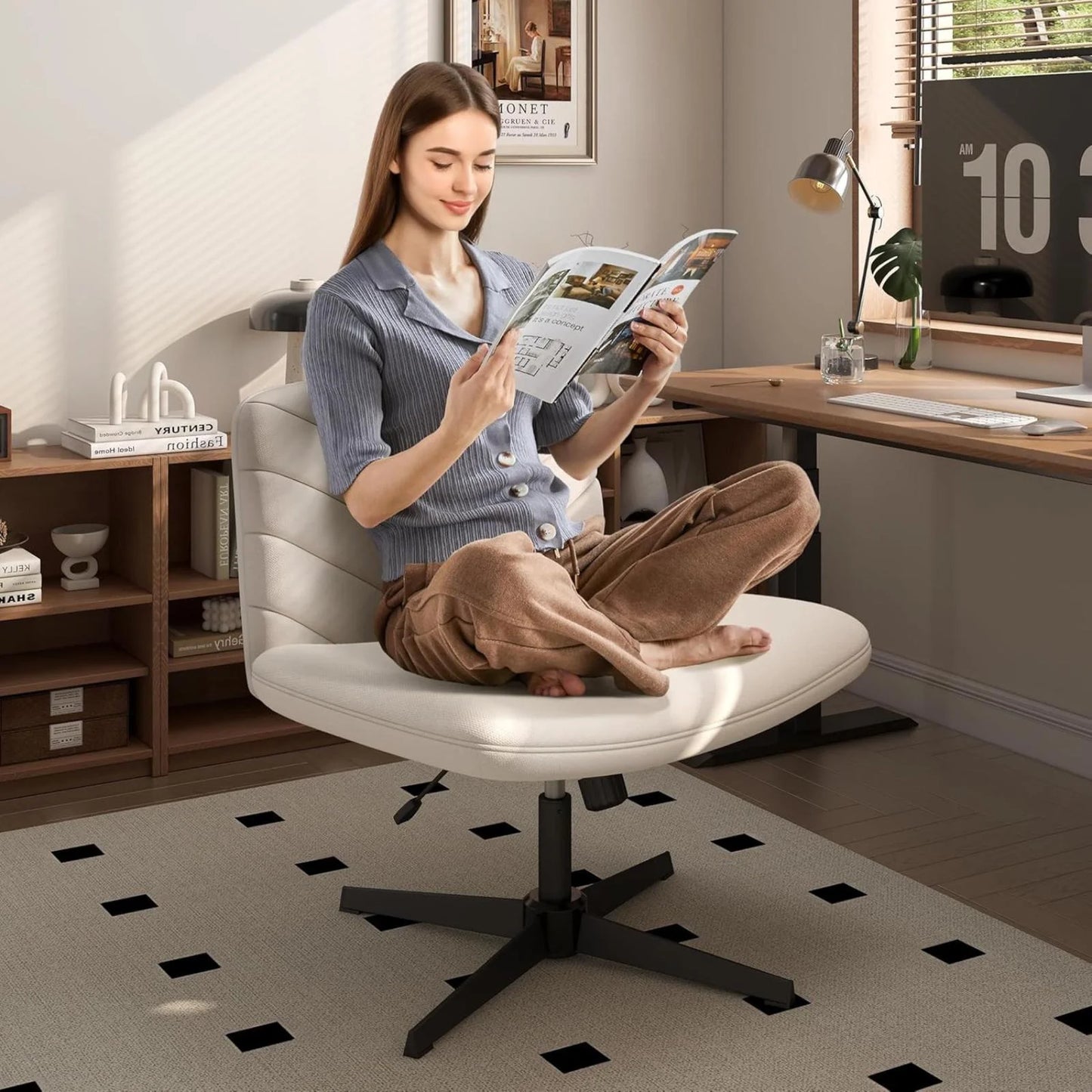 Bureaustoel in hoogte verstelbaar beige 65 x 66 x 80 cm