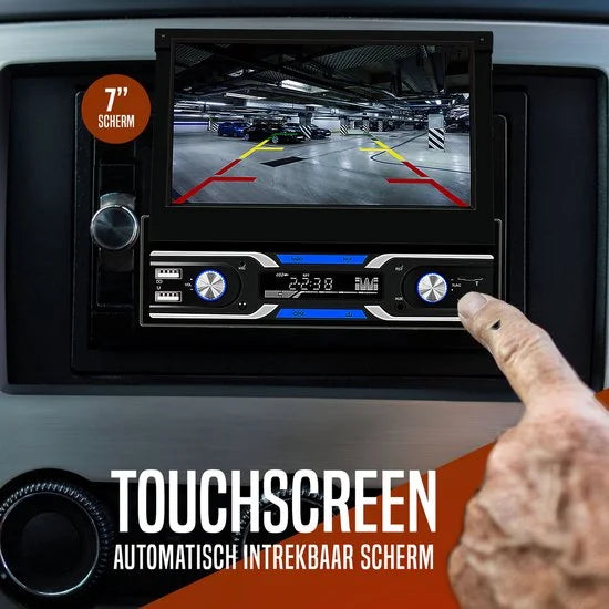 Boscer 1Din Autoradio - Android 10 - Navigatiesysteem - 7' HD Gemotoriseerd klapscherm - 2+32GB - USB, Aux, Bluetooth, WIFI - Achteruitrijcamera