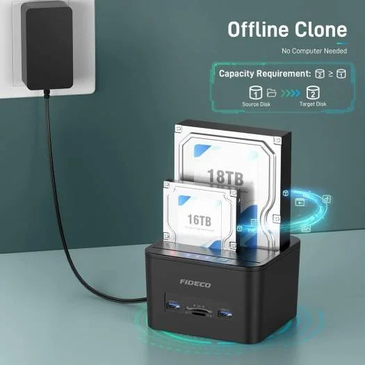 Fideco Hard Drive Docking Station, USB 3.0 Dual-Bay, 2 10TB,