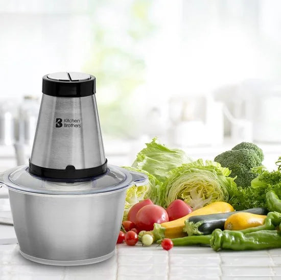 KitchenBrothers Hakmolen - 300W - 1,8 L - RVS Kom - Food Chopper - Hakmolen Elektrisch - 2 Snelheden - RVS