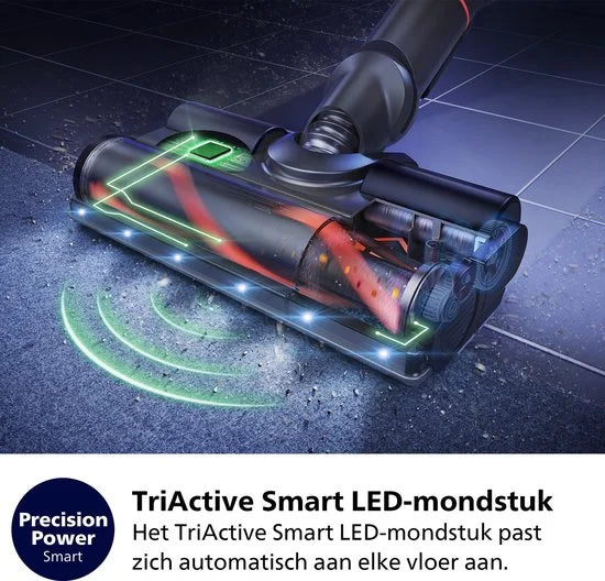 Philips Steelstofzuiger met Dweilfunctie XC7055/01 Aqua - Draadloos en Zonder Zak - Zuigmond met LED Verlichting