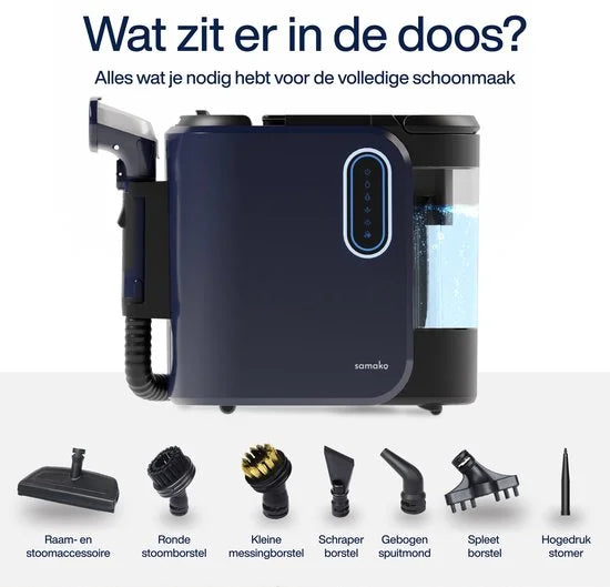 Samako Tapijtreiniger PRO 1800W - Stoomreiniger en vlekkenreiniger - 8 Opzetstukken - 100° Stoom - Bankreiniger - Meubelreiniger