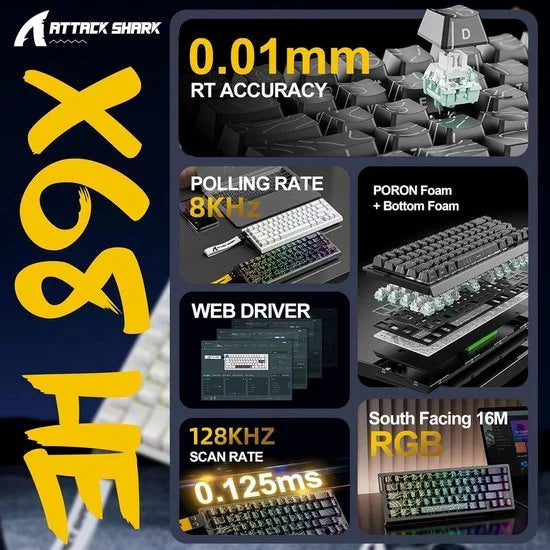 X68HE - Magnetic Switch Wired Gaming Toetsenbord - RGB - Side Printed PBT Keycaps - Decorative Lanyard - 8Khz - 0.01mmRT - 0.125ms - White Contour Line