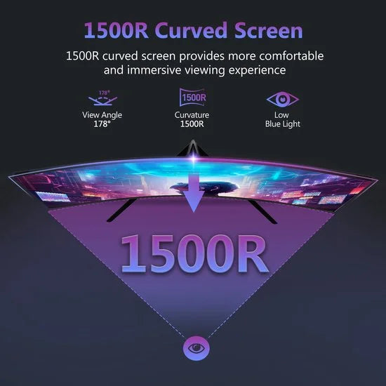 UG27 Curved Gaming Monitor - FHD 1920x1080P - 27 Inch- 200Hz - MPRT 1ms - HDMI 2.0 & DisplayPort 1.4 - Zwart