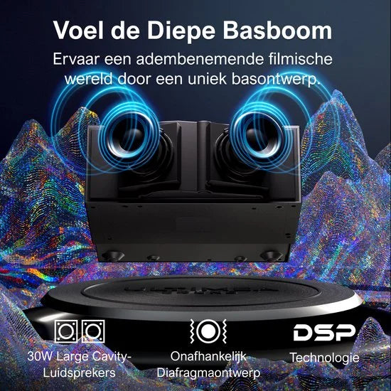 Smart Beamer - Projector - met Autofocus, 6D Keystone, 900 ANSI Lumen, Native 1080P Full HD, 30W Speaker, WiFi 6 & Bluetooth Projector - Zwart