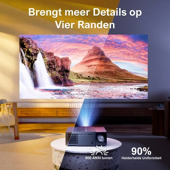 Smart Beamer - Projector - met Autofocus, 6D Keystone, 900 ANSI Lumen, Native 1080P Full HD, 30W Speaker, WiFi 6 & Bluetooth Projector - Zwart