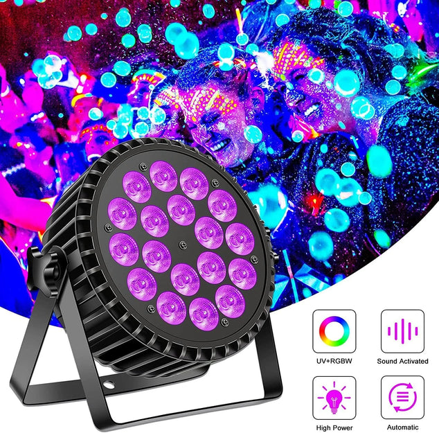 200 W LED Par Koplamp RGB UV zwart licht 18 LED podiumlicht partylicht DMX-4/8CH spot | EU STEKKER