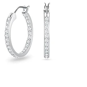 Sommerset hoop earrings, White, Rhodium plated, One Size, Silver, Crystals