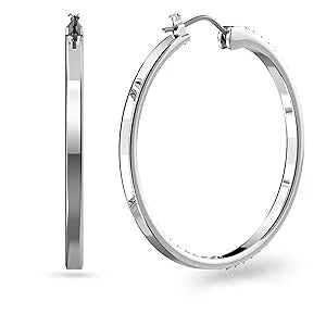 Sommerset hoop earrings, White, Rhodium plated, One Size, Silver, Crystals