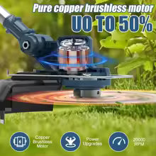 Draadloze grasmaaier, borstelloze motor, elektrische grastrimmer met 2 batterijen, verstelbare hoek, telescopisch snoeien, tuingereedschap, draad