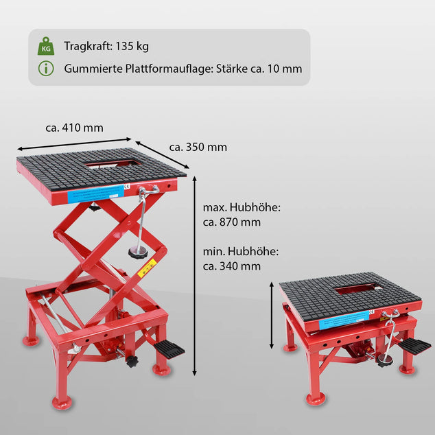Motorkrik 135 kg Motorhefbrug 340 - 870 mm Montagestandaard Montagebok