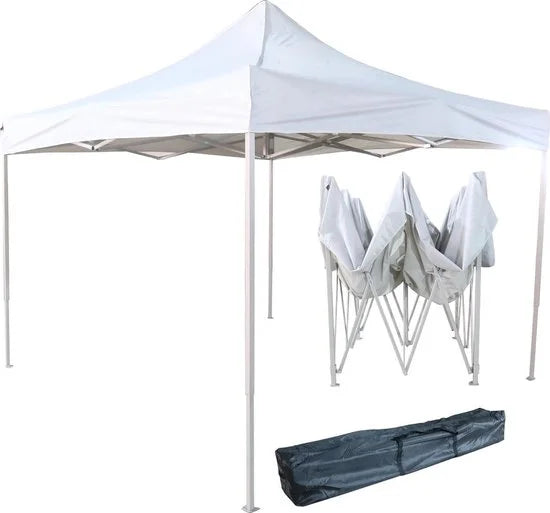 Partytent - 3 x 3 m - Easy Up Opvouwbaar - Waterdicht - Paviljoen - Inklapbare Tent met Draagtas - Partytent voor Tuin, Feest & Evenementen - Camping - Snelle Opzet - Wit