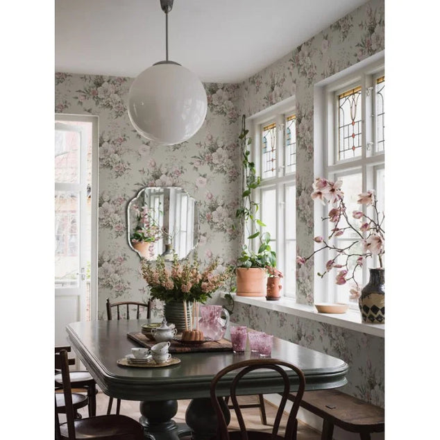 Bloemen boeketten romantische stijl behang in pasteltinten