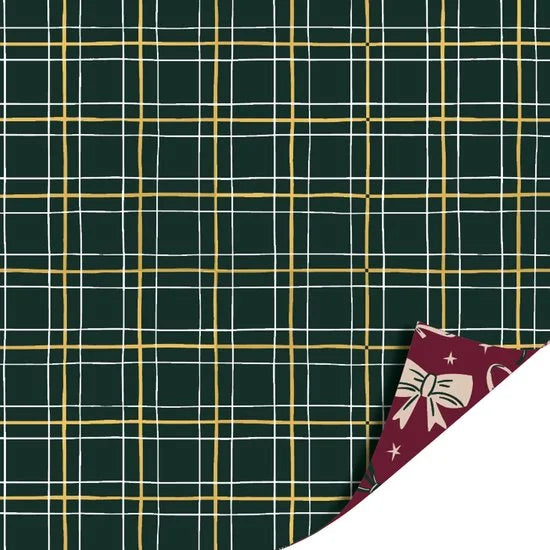 Inpakpapier - Cadeaupapier - Kadopapier - X-mas Bows Burgundy / Kerstruit Groen - 30cmx100m - Rol inpakpapier - Kerst - Strikjes - Kerstboom - Kerstdagen