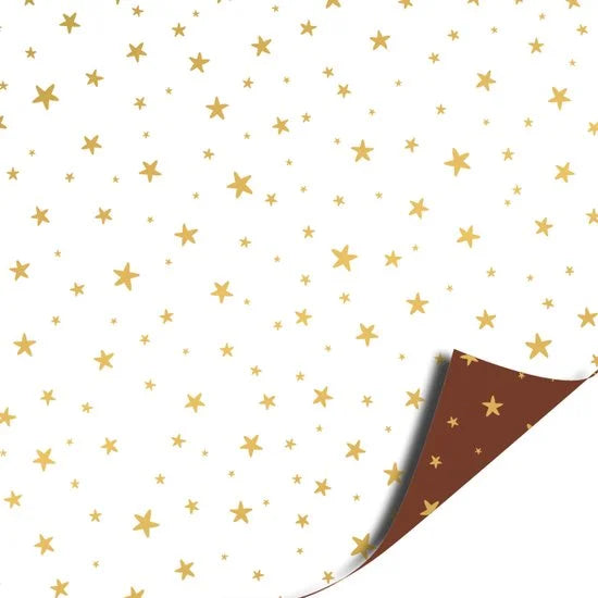Het Inpakhuis - Inpakpapier - Cadeaupapier - Little Stars Mokka / Little Stars White - 50cm x 100m - Rol inpakpapier - Sterretjes - Sterren - Bruin - Wit - Goud