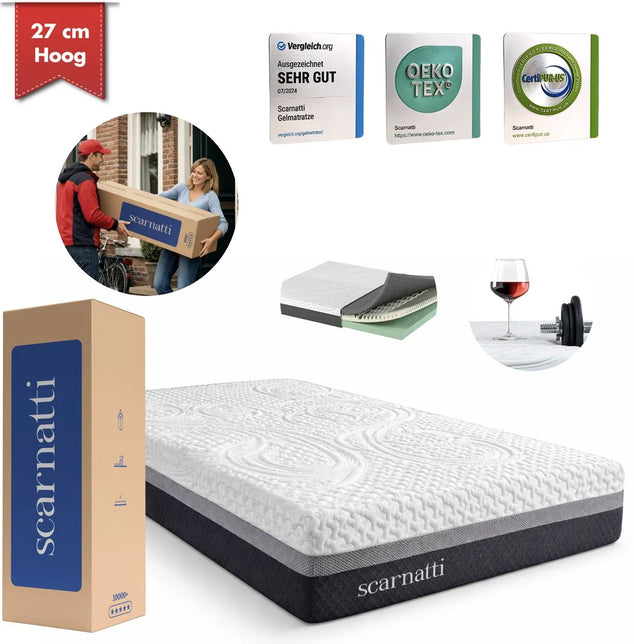 Koudschuim matras 90x200 cm - Memory Foam - Extra Comfort 27 cm met Bamboe Tijk