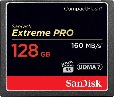 Extreme PRO CompactFlash-Geheugenkaart 128 GB (Overdrachtssnelheden Tot 160 MB/s Lezen En 150 MB/s Schrijven, VPG-65, RescuePRO Deluxe) Zwart