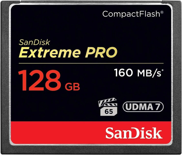 Extreme PRO CompactFlash-Geheugenkaart 128 GB (Overdrachtssnelheden Tot 160 MB/s Lezen En 150 MB/s Schrijven, VPG-65, RescuePRO Deluxe) Zwart