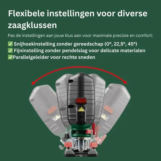 Decoupeerzaag 800W - Met Lasergeleider, LED-licht en Stofafzuiging - Inclusief Koffer en 2 Zaagbladen - Elektrische Zaagmachines - Gereedschap