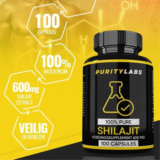 Pure Shilajit - 600 mg - 100 Capsules - Hoogwaardige Kwaliteit - Test Booster - Premium - 100 Dagen Voorraad