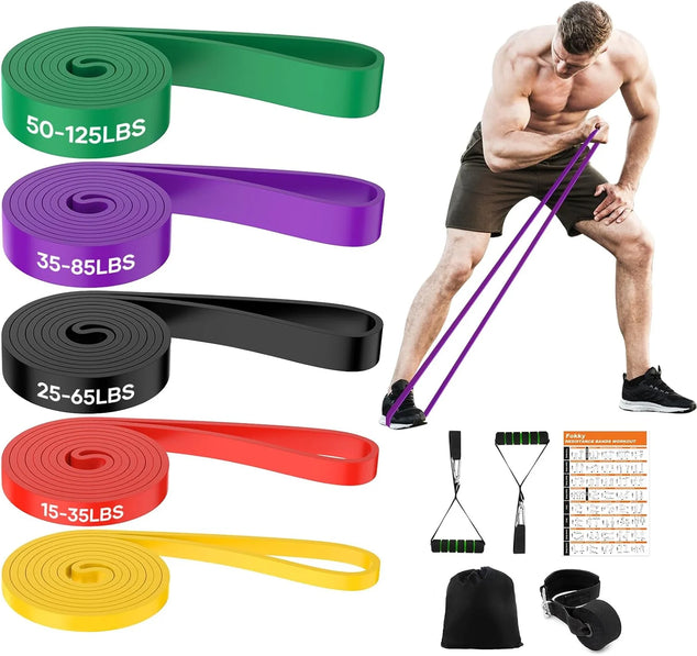 Fitnessbanden, set van 5 weerstandsbanden