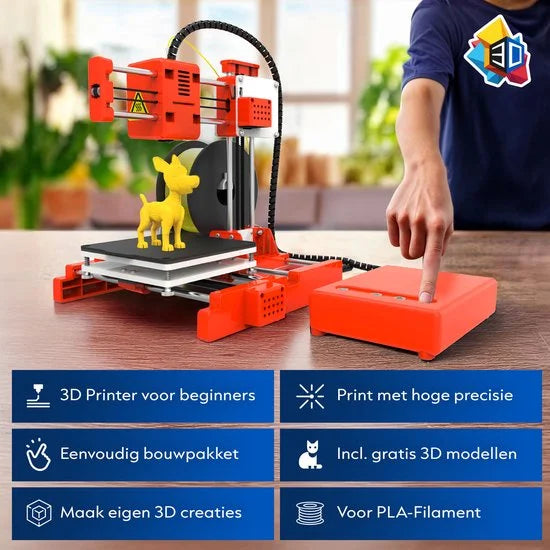 3D-Printer X1 voor Beginners & Kinderen met 10 Meter PLA Filament - Starterspakket - Educatief en Interactief Speelgoed - DIY Bouwpakket Oranje