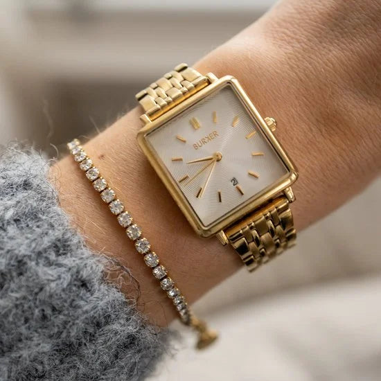 Daisy Horloge Dames - Vierkant - Goud - Schakelband - 28mm