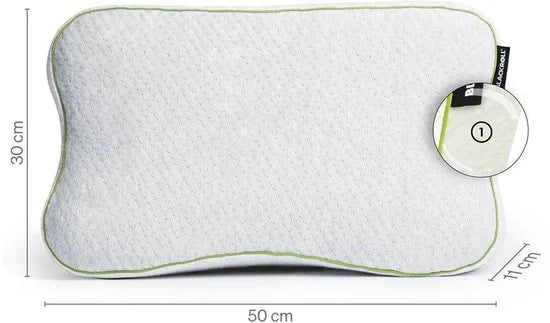 RECOVERY PILLOW 50x30 cm – Ergonomisch hoofdkussen met nekondersteuning – Memory foam – Voor zij-, rug- & buikslapers – Grijs – Inclusief reistas