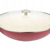 wok gietijzer o 36 cm kleur rood met glazen deksel