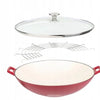 wok gietijzer o 36 cm kleur rood met glazen deksel