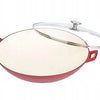 wok gietijzer o 36 cm kleur rood met glazen deksel