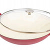wok gietijzer o 36 cm kleur rood met glazen deksel