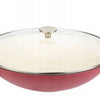 wok gietijzer o 36 cm kleur rood met glazen deksel