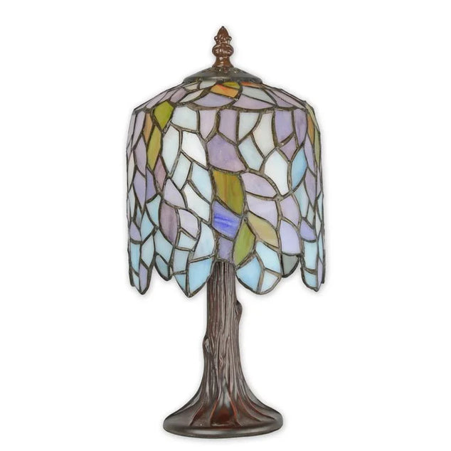 Tiffany-stijl tafellamp met kleurrijke glas-in-lood details