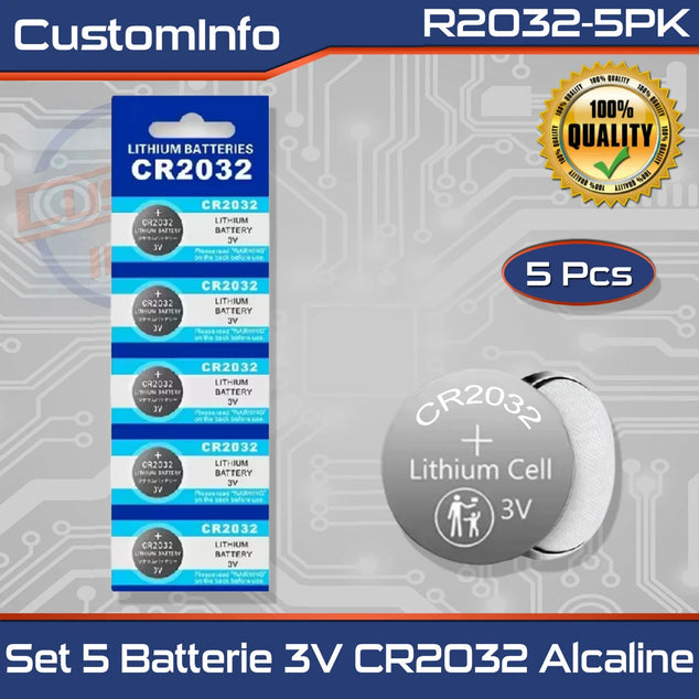 5x 3V CR2032 Alkaline High Capacity Batteries for Watches, Mouse, Car, Telecom
