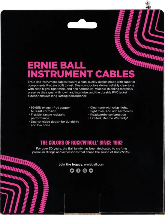 6045 gekrulde instrumenten kabel 9 m wit 1x haaks, 1x recht jack 6,35 mm