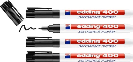 400 permanent marker - zwart - 4 stiften - ronde punt 1 mm - water en wrijfvast - voor karton, kunststof, hout, metaal, etc. - alcohol markers voor volwassenen