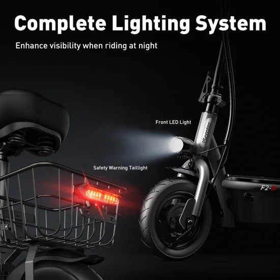 Elektrische scooter met zitje - iScooter F2 - 500W - Actieradius 25-30 km - 36V 7,8Ah - 25 cm - Grijs
