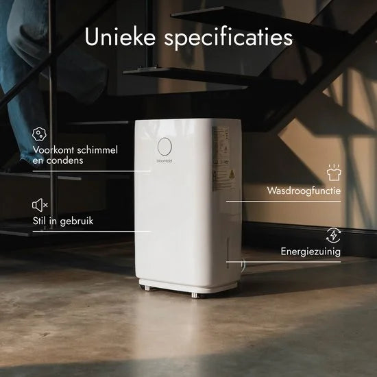 Luchtontvochtiger - 20L per Dag - Incl. Was-droog Functie - Geschikt voor Woonkamer, Slaapkamer, Kelder & Badkamer - Dehumidifier - Wit
