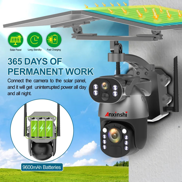 Zonne-energie camera draadloos 4G 4K 50X zoom HD Solar PTZ camera PIR bewegingsdetectie beveiligingscamera tweerichtingsaudio